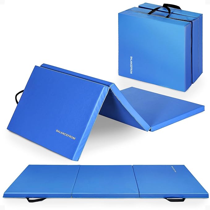 BalanceFrom 6x2 Feet 3-Panel Folding Gymnastics Mat – 2-Inch Thick Pad with Vinyl Surface and Carrying Handles for Tumbling, Yoga, Pilates, Home Workouts, and Martial Arts