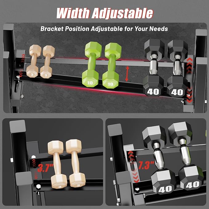 3-Tier Adjustable Dumbbell Rack, Heavy-Duty Weight Rack for Home Gym, Space-Saving Weight Storage Rack for Dumbbells, Kettlebells, Barbells & Plates (Rack Only)