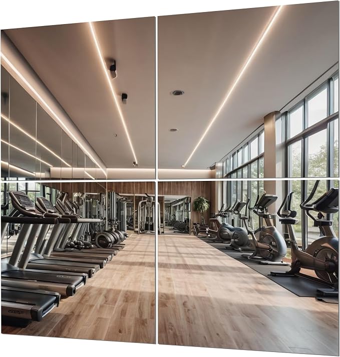 Full-Length Exercise Mirror Tiles -14x14 Pack of 4, Self-Adhesive Frameless Workout & Fitness Mirror for Home Gym & Wall – Fab Glass and Mirror