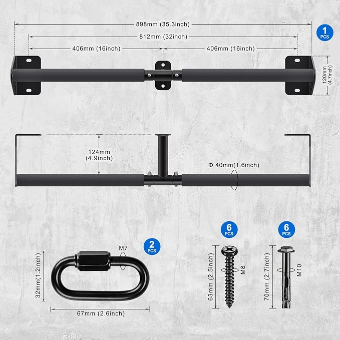 Kipika Wall Mounted Pull Up Bar - Heavy Duty 500 LB Capacity Doorway Chin Up Bar for Home Gym, Sturdy Steel Construction with Resistance Band Hooks | Hanging Exercise Bar for Full Body Workout