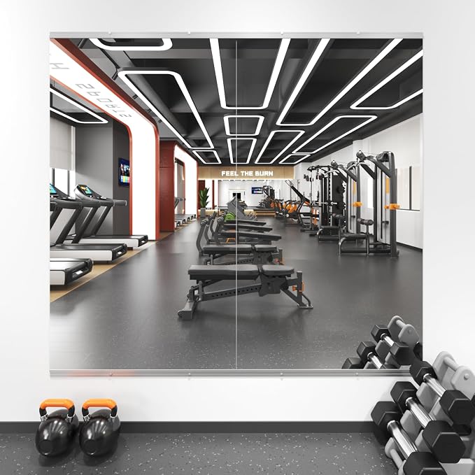 LOAAO Home Gym Mirror 54"x30", 2 PCS | Gym Mirrors for Wall, Frameless, Tempered Glass, Large Workout Mirrors for Home Gym, Dance Studio, Yoga Room, Garage Gym