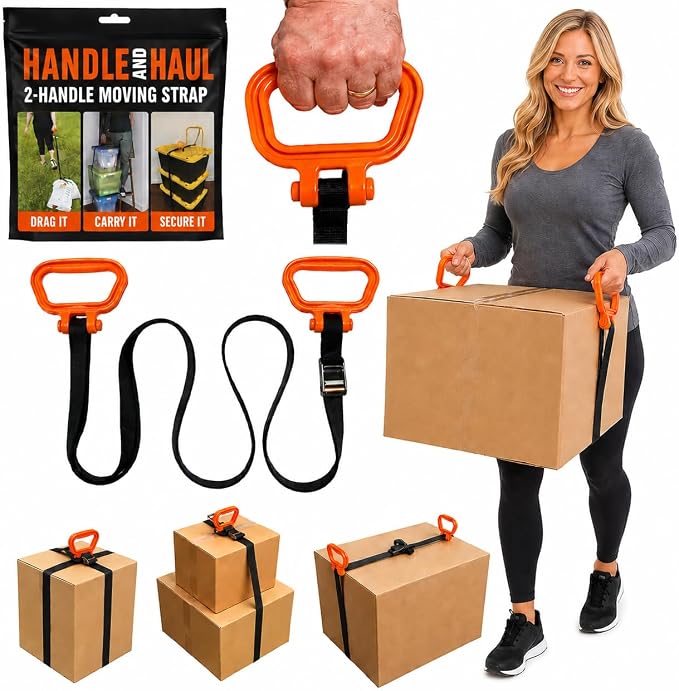 MULTUS Handle and Haul Moving Strap, 2 Handles - 1-Person Lift | 250 lb capacity, slides & locks anywhere on 9ft strap; moves furniture, mattresses, boxes solo