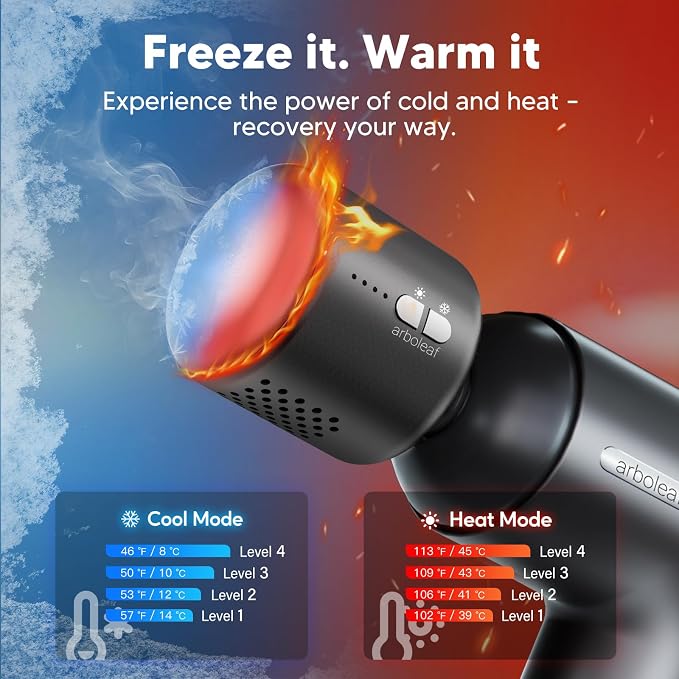 arboleaf Thermacool Massage Gun with Heat and Cold, 6 Speeds Muscle Massage Gun Deep Tissue with Case, Powerful Percussion Massager for Home Gym Office Muscle Back Pain Relief, Gift