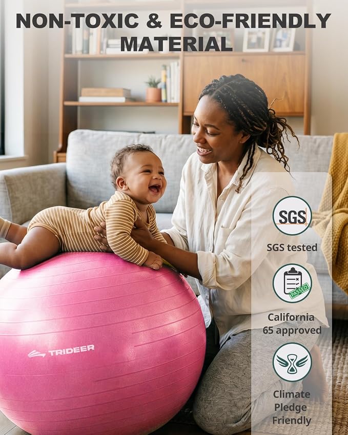 Trideer Yoga Ball for Exercise, Pilates, Core & Balance Training, Stability Ball for Pregnancy & Birthing Prep, Physical Therapy, Daily Stretching, Office Chair for Active Sitting, Quick Pump Included