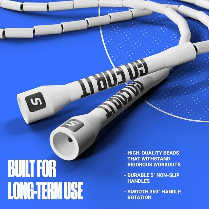 Sportbit Custom-Fit Beaded Jump Rope – Adjustable Length for Kids & Adults, Men & Women – Durable Fitness Rope for Gym & Home