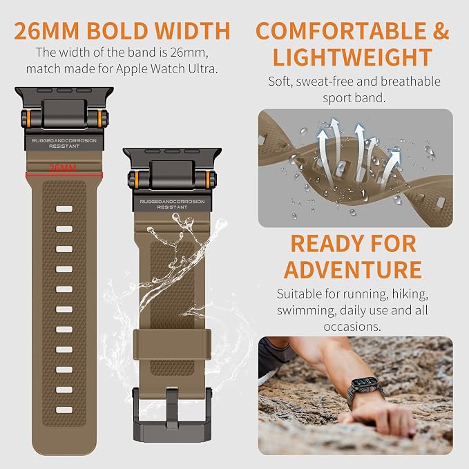 Band Compatible with Apple Watch Ultra 3/2/1 Band 49/46/45/44mm | Metal Connector with Silicone Rugged Strap for iWatch Ultra Series 11/10/9/8/7/6/SE3/SE2/SE/5/4/3/2/1, Desert Tan/Black