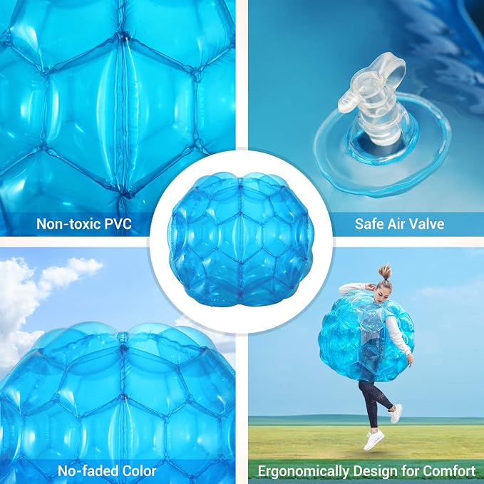 Theefun 2 Pack Bumper Balls: 36-inch Inflatable Sumo Ball Durable PVC Body Bubble Soccer - Giant Human Hamster Knocker Body Zorb Ball for Kids and Adults Physical Outdoor Toys, Blue