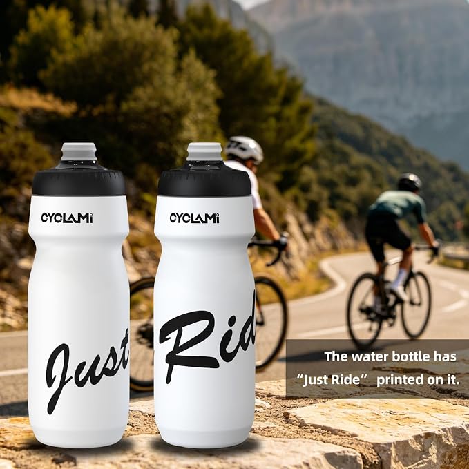 Bike Water Bottle 22oz/650ml Cycling Squeeze Water Bottle BPA Free Leakproof Easy-Squeeze Sports Bottles for Bicycle Gym Camping Hiking Domestique White