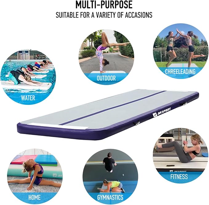 AKSPORT Gymnastics Air Mat Tumble Track Tumbling Mat Inflatable Floor Mats with Air Pump for Home Use/Tumble/Gym/Training/Cheerleading/Parkour/Beach/Park/Water