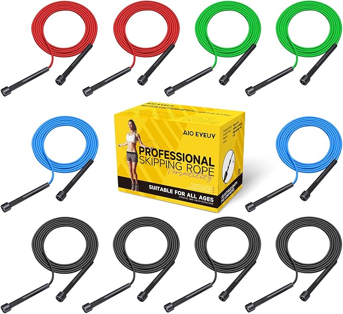 10 Pack Adjustable Jump Rope for Fitness and Exercise - PVC Skipping Rope for Men, Women and Teens - Tangle-Free for Keeping Fit, Training, Workout