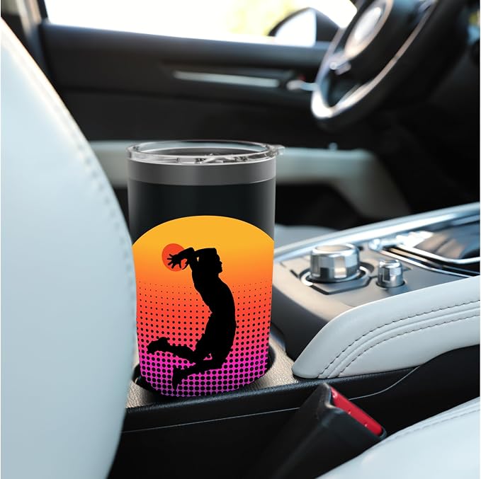 Basketball Game Hoop Slam Dunk Ball Retro Sunset Player Gift Stainless Steel Insulated Tumbler