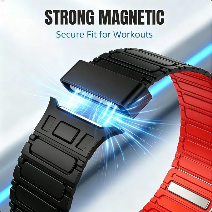 Magnetic Band Compatible with Apple Watch Ultra 3/2/1 Band for Men 49mm 46mm 45mm 44mm 42mm, Silicone Sport Waterproof Loop Strap Magnet Link for iWatch Series SE 11 10 9 8 7 6 5 4 3 2 1(BlackRed)