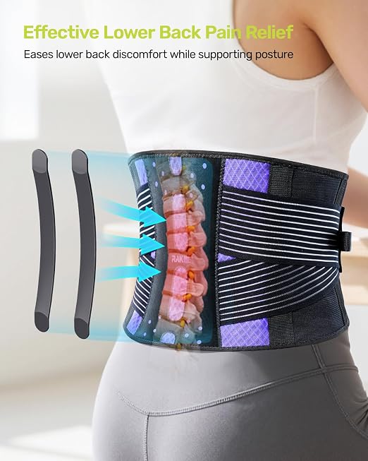Rakiie Slim Back Brace for Lower Back Pain Relief, Lightweight & Breathable Back Support Brace for Men Women, Ergonomic Light Lumbar Support for Everyday Wear, Purple XL