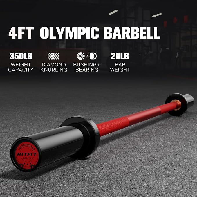 RITFIT Olympic Barbell 4ft/6ft - 2 Inch Weight Bar for Strength Training, Weightlifting, Squat, Deadlift, Bench Press, Curl, Overhead Press - 350lbs/500lbs Capacity