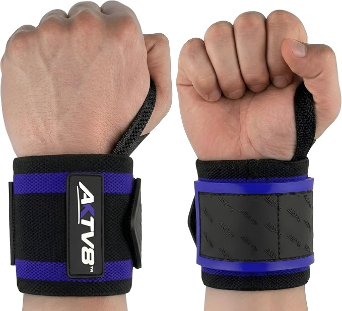AKTV8 Wrist Wraps for Weightlifting, 18"&24" Heavy Duty Stiff Wrist Support | 3inch Wide Firm Elastic, Reinforced Thumb Loop, Built for Heavy Bench Press, Overhead Press, Powerlifting & Strength Training