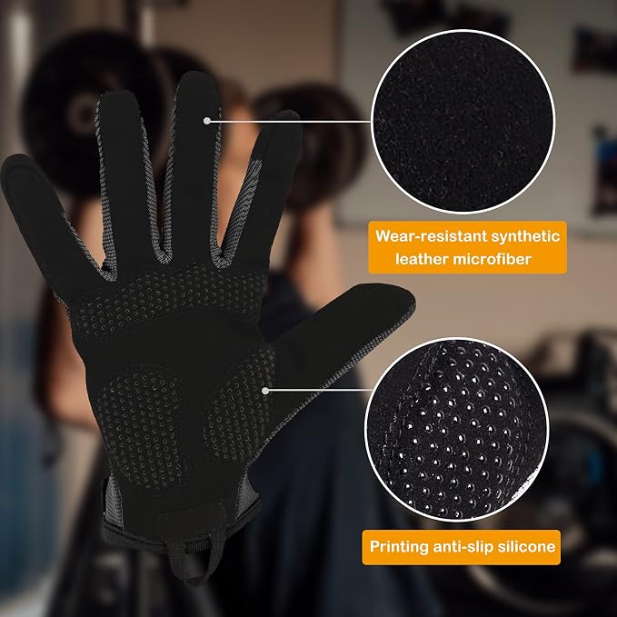 Full Finger Workout Gloves for Men, Full Palm Protection Deep | Breathable Gym Exercise Weight Lifting Gloves, Exercise, Fitness, Training, Cycling, Anti-Slip