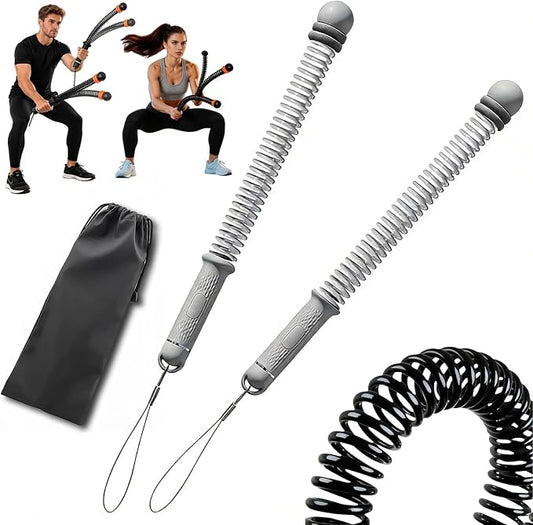 2PC Ropeless Battle Ropes,Portable Cordless Weighted Battle Ropes with Storage Bag, Heavy Duty Cordless Battle Rope for Home Gym HIIT & Cardio Full-Body Workout Tool with Non-Slip Spiral Handles Grey