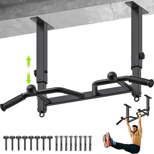 SELEWARE Heavy Duty Welded Pull Up Bar Wall/Joist/Ceiling Mount Chin Up Bar | Multifunctional Pull-up Bars w/Resistance Band Hooks for Home Gym Strength Training, Sturdy Steel Construction Support 500 lb
