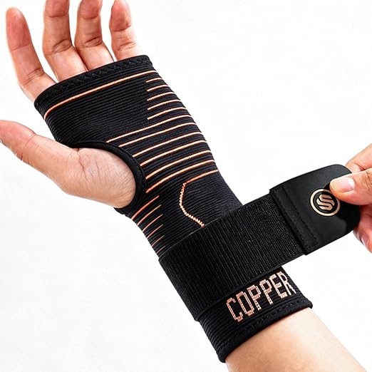 Copper Ultra-Light Wrist Compression Sleeve for Women and Men, 1 Pack | Carpal Tunnel Wrist Brace for Night Support & Work, Hand Brace for Tendonitis & Arthritis Relief, Fits Right or Left Hand