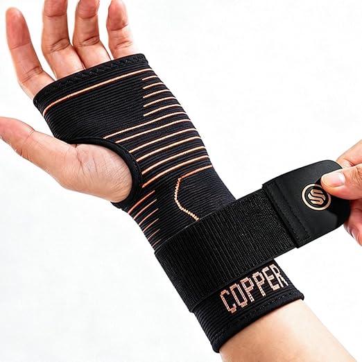Copper Ultra-Light Wrist Compression Sleeve for Women and Men, 1 Pack | Carpal Tunnel Wrist Brace for Night Support & Work, Hand Brace for Tendonitis & Arthritis Relief, Fits Right or Left Hand
