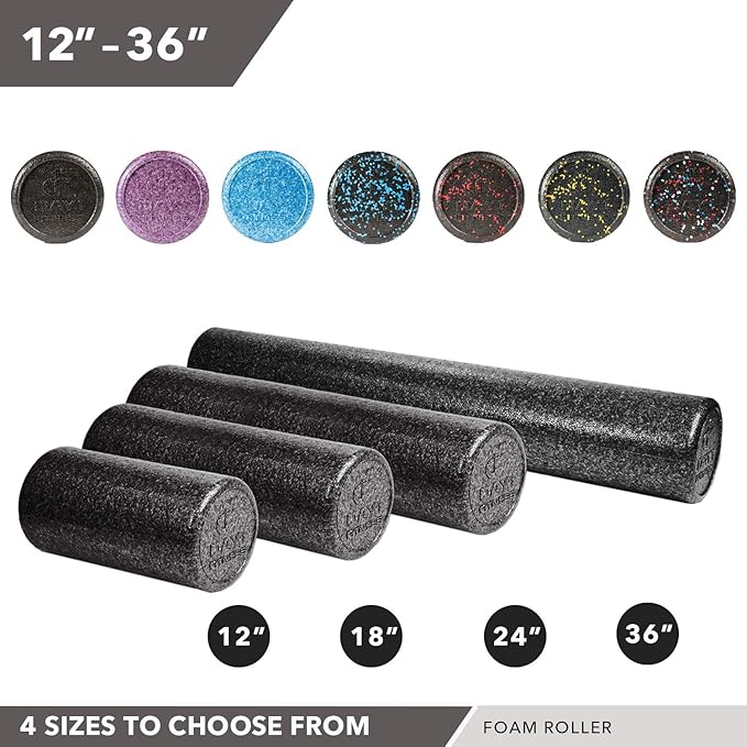 Day 1 Fitness High Density Muscle Foam Rollers - Sports Massage Rollers for Stretching, Physical Therapy, Deep Tissue, Myofascial Release - Ideal for Exercise and Pain Relief – Solid Purple, 36”