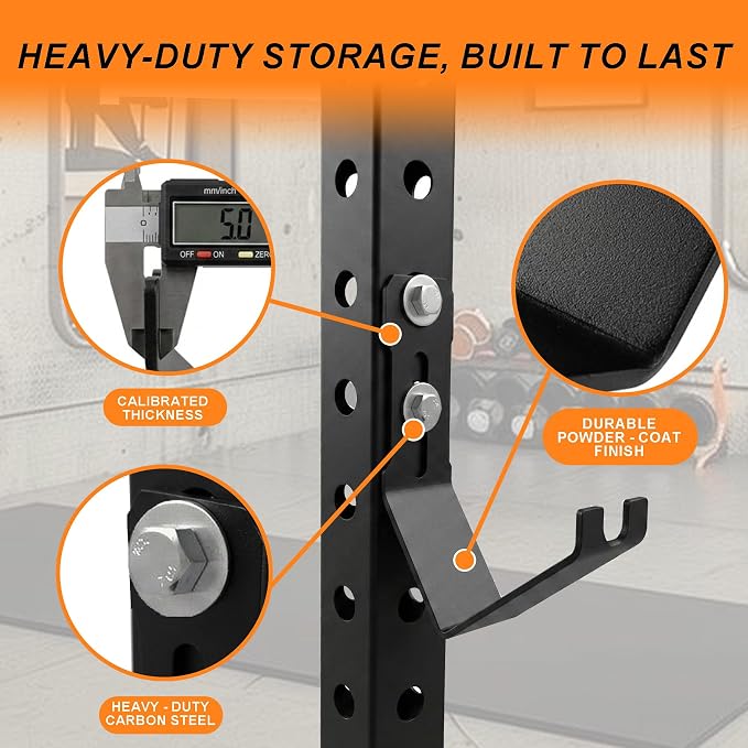 Heavy-Duty Battle Rope Storage Attachment for Squat Rack, Universal 5mm Steel Hanger with Multi-Use Front Notch, Adjustable Mount Fits 5/8" & 1" Holes, Home Gym Equipment Organizer