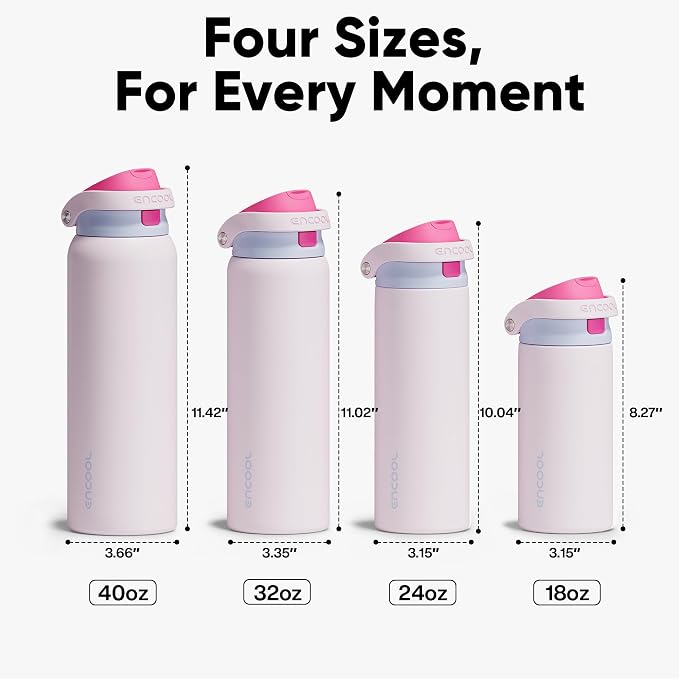 ENCOOL Leakproof Insulated Water Bottle with Straw Dual-Sip Water Bottle Bag-Safe Design for Work, Commute & Gym – Keeps Drinks Cold All Day, 32 oz, Lilac Purple
