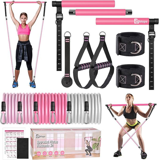 Bbtops Pilates Bar Kit with Resistance Bands,Pilates Bar with Stackable Bands Workout Equipment for Legs,Hip,Waist and Arm,Exercise Fitness Equipment for Women & Men Home Gym Yoga Pilates