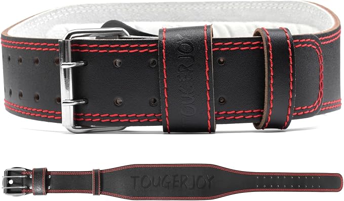 Genuine Leather Weight Lifting Belt for Men Double Prong Power Belt Heavy Duty - Strong, Stabilizing Back Support for Deadlifts, Squats Powerlifting