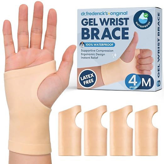 Dr. Frederick's Original Gel Wrist Brace, Medium, 4 ct | Waterproof Fingerless Sleeve, Carpal Tunnel, Arthritis and Tendonitis, Fits Left and Right Hand, Men and Women