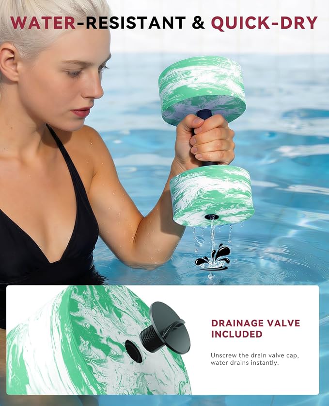 HAPBEAR 3-in-1 Aquatic Exercise Dumbbells, Adjustable Water Weights for Pool Exercise, High-Density EVA Foam Barbell for Water Aerobics Equipment, Physical Therapy & Joint-Friendly Strength Training