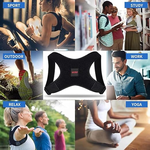 Posture Corrector for Women and Men, Adjustable Back Brace for Spine Alignment and Posture Support, Upper Back Pain Relief, Comfortable and Effective Back Brace for Better Posture Medium Pitch Black