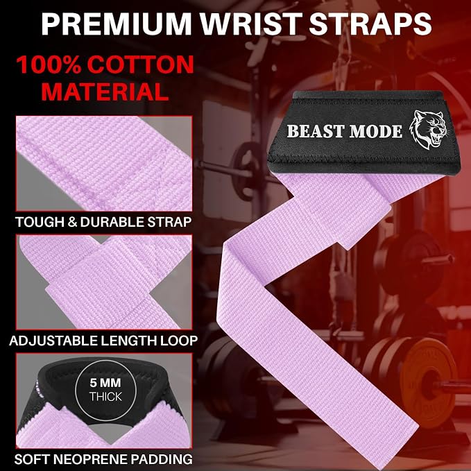 TECEUM Neoprene Padded Cotton Lifting Straps for Weightlifting, 1 Pair
