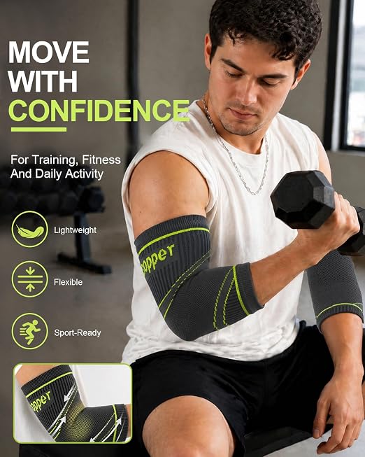 LISEPWU Copper Elbow Brace for Men & Women, Elbow Compression Sleeve (Pair) | Elbow Support Sleeve for Elbow Pain, Tennis Elbow, Golfer's Elbow, Tendonitis, Arthritis & Bursitis Workouts, Breathable (M)