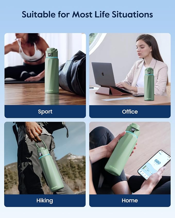 WaterH BOOST Smart Water Bottle Tracker with Reminder to Drink Water, 32oz | Double Wall Vacuum Insulated Stainless Steel, BPA-Free, Leakproof, Smart App Tracking, Travel-Friendly Wide Mouth for Office