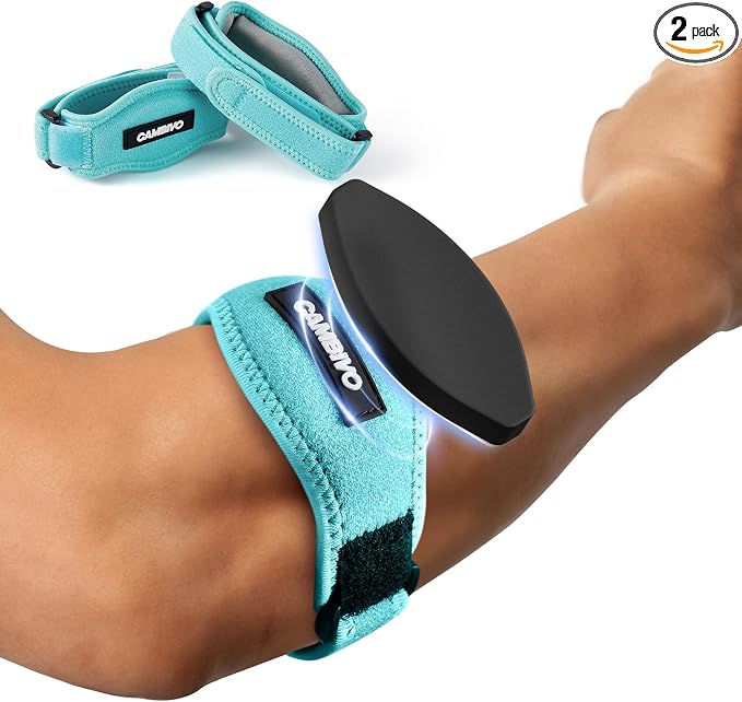 CAMBIVO 2 Pack Tennis Elbow Brace Strap for Tendonitis, Lake Blue | EVA Compression Pad, Adjustable Strap with Premium Velcro, for Men and Women, Golfer's Elbow, Counterforce Brace, Breathable