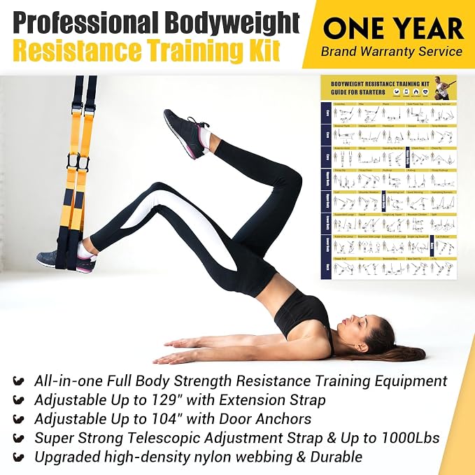Home Resistance Training Kit, Resistance Trainer Exercise Strap with Poster | Includes Handles, Door Anchor and Carrying Bag for Home Gym, Bodyweight Resistance Workout Straps for Indoor & Outdoor