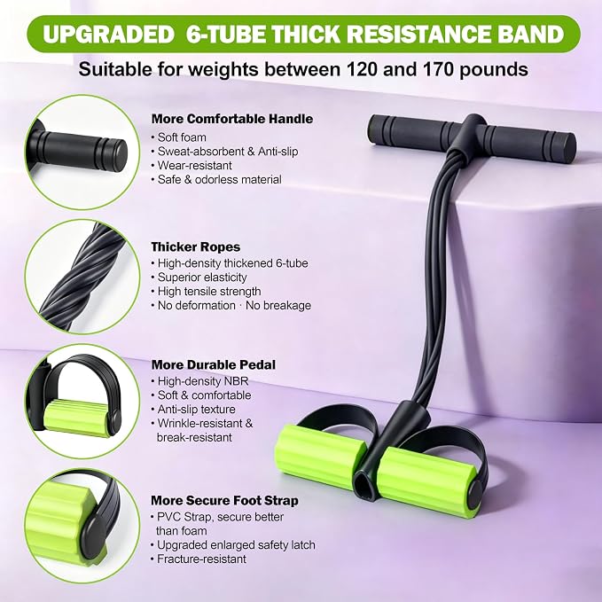 Multifunction Foot Pedal Resistance Bands with Handles, 6-Tube Elastic Yoga Exercise Bands, Home Gym Fitness Equipment for Women & Men to Tone Abs, Core, Legs, Arms, Waist