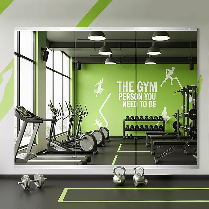 FICTOR Home Gym Mirror for Wall, 48"x24"x3 PCS Workout Mirrors for Home Gym | Shatterproof Tempered Glass, Frameless Full Length Body Mirror for Garage, Dance Studio, Yoga Room, Bedroom