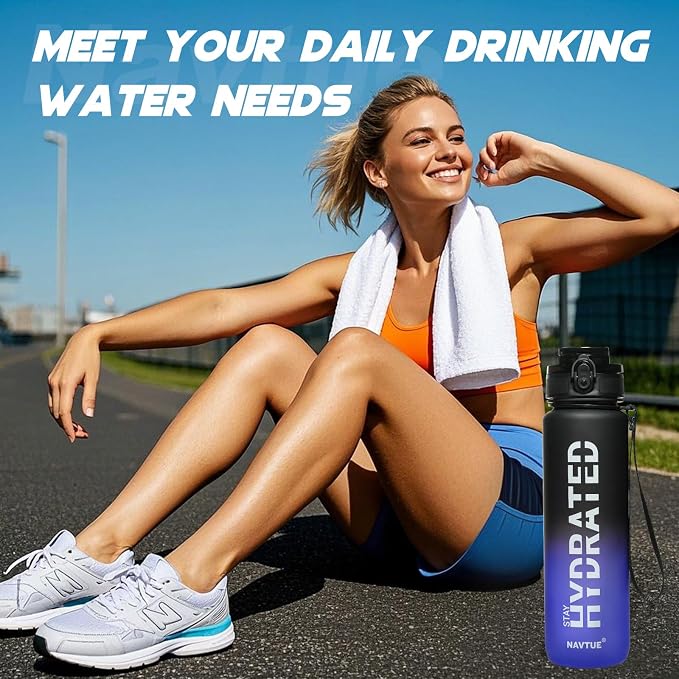 Water Bottle 32 oz Motivational Time Marker Tritan Bottle | BPA-free Tritan water bottle with time marker leakproof Lightweight portable Easy Clean Brush for Gym, Travel, School, Office