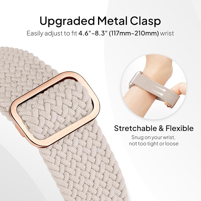 4 Pack Braided Stretchy Bands Compatible with Apple Watch 40mm 41mm 38mm 42mm 44mm 45mm 46mm 49mm Women Men, Breathable Nylon Elastic Daily Use Straps for iWatch Series 11/10 9 8 7 6 5 4 3 SE/Ultra 2