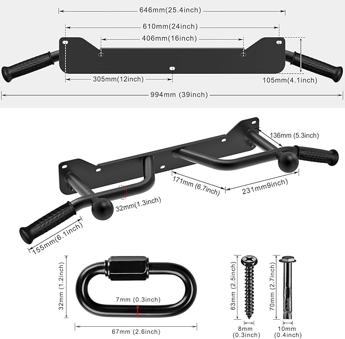 SELEWARE Heavy Duty Welded Pull Up Bar Wall/Joist/Ceiling Mount Chin Up Bar | Multifunctional Pull-up Bars w/Resistance Band Hooks for Home Gym Strength Training, Sturdy Steel Construction Support 500 lb