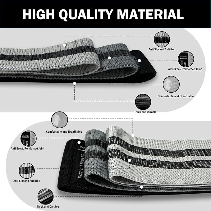 KANGFITER Long and Short 6 Fabric Resistance Bands Set with Door Anchor | Non-Slip Stretch Booty Bands for Working Out Women & Men, Loop Exercise Elastic Bands for Home Physical Therapy Yoga Pilates