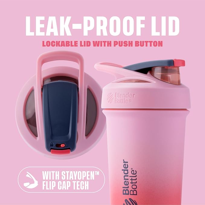 BlenderBottle Strada Sleek Shaker Cup Insulated Stainless Steel Water Bottle with Wire Whisk, 25-Ounce, Flamingo Ombre