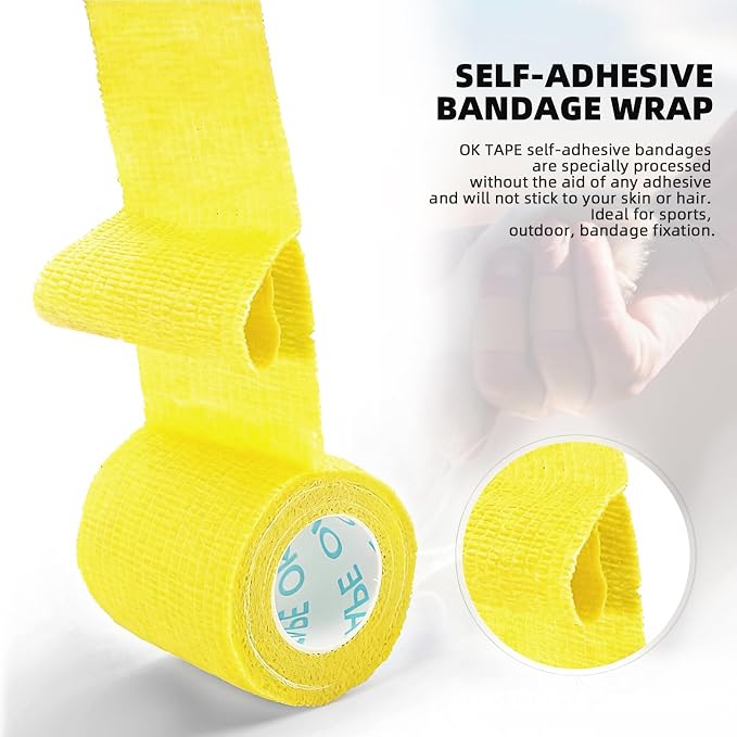 OK TAPE Self Adherent Cohesive Bandages Wrap 24Packs 2" x 5 Yards | Non-Woven Self Adhesive Athletic Sports Wrap Tape Vet Wrap Bandages Tape for Thumb Finger Wrist Ankle (Mix)