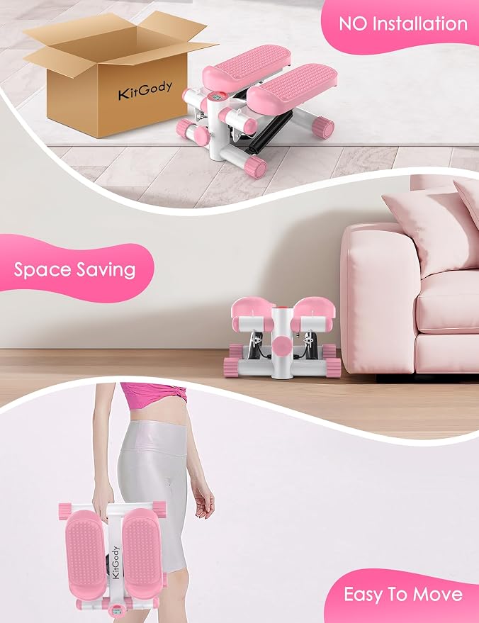 Steppers for Exercise at Home, KitGody Mini Stepper with Resistance Bands, Portable Stair Stepper for Home 330LBS Capacity, Adjustable Height Fitness Stepper Machine