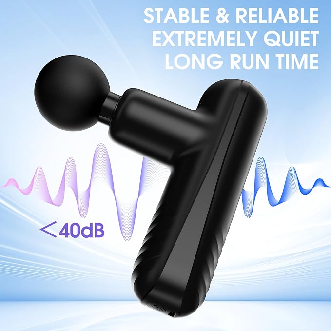 Mini Massage Gun, Powerful Yet Small Quiet Percussion Muscle Massager | Best Balance of Power and Size, Handheld but not Palm-size with Brushless Motor, 4 Interchangeable Heads, Type-C Rechargeable