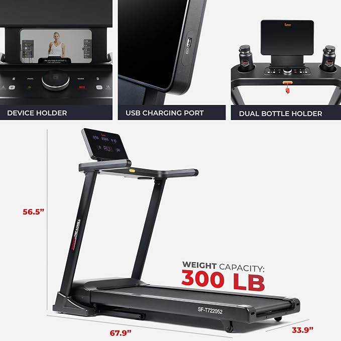 Sunny Health & Fitness 20" x 55" Auto Incline Treadmill with Folding Deck