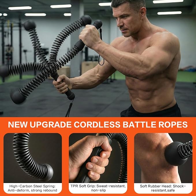 Ropeless Battle Ropes for Home Gym, Portable Cordless Weighted Battle Rope | Storage Bag, Weighted Battle Rope for High Calorie Burn, Men & Women Fitness Equipment, HIIT & Low-Impact Aerobic Training