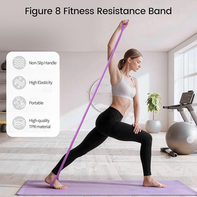 Figure 8 Resistance Bands 2 Pack, Silicone Anti-Slip for Yoga | Elastic Bands with Handles, Abdominal/Back/Shoulder/Chest Bands, Home Gym Workout - Full Body Training for Women & Men